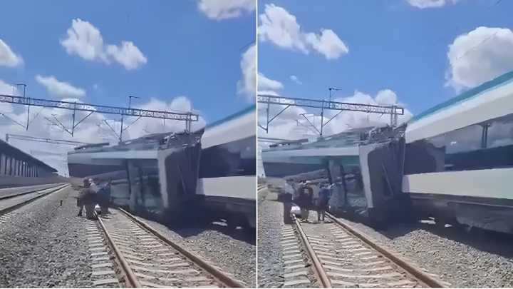 Se descarrila el Tren Maya en la estación de Izamal, Yucatán