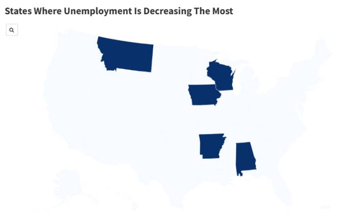 Map Shows States Where Unemployment Is Decreasing the Most