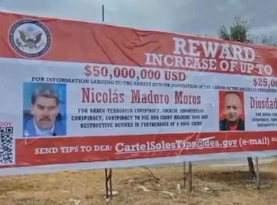 Valla explosiva: recompensa de millones por Maduro y Cabello en frontera colombo
