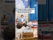 Protesters shout at Republican Sen. Susan Collins during a ribbon