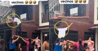 Hombre pide ayuda a sus vecinos para saltar… y acaba estampado contra el suelo