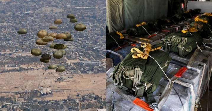 Desde el aire la ayuda llega a Gaza; lucha y peligro por la comida en tierra