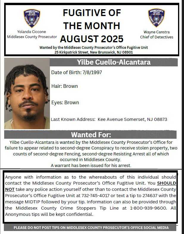 Middlesex County names Fugitive of the Month for August