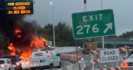 Tractor trailer fire, possible diesel spill causes lane closures on I