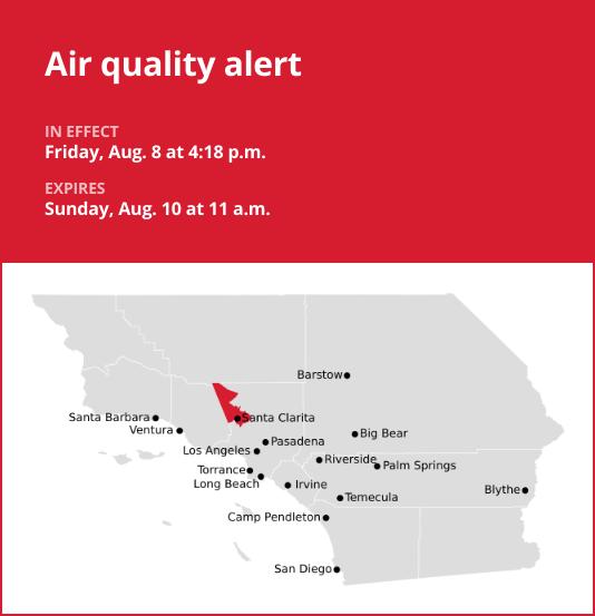 Update: Air quality alert for 5 Freeway corridor near Santa Clarita and Santa Clarita Valley Sunday