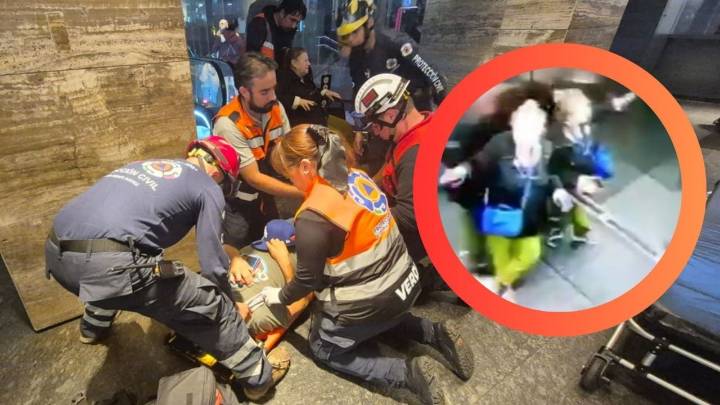MOMENTO EXACTO en el que elevador se desploma; hay dos heridos