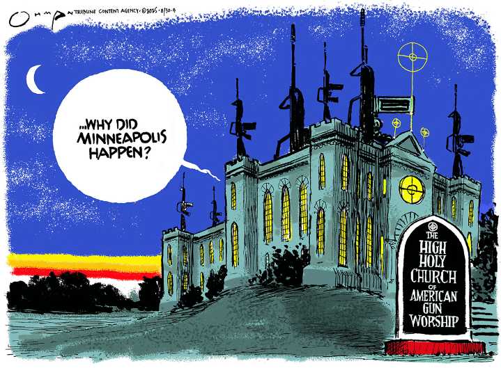 5 bullseye cartoons about the reasons for mass shootings
