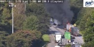 Massive truck fire closes lanes on I-75 at I-285 near Atlanta airport