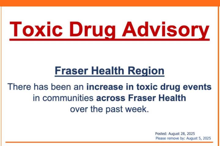 Fraser Health warns of carfentanil in toxic drug spike