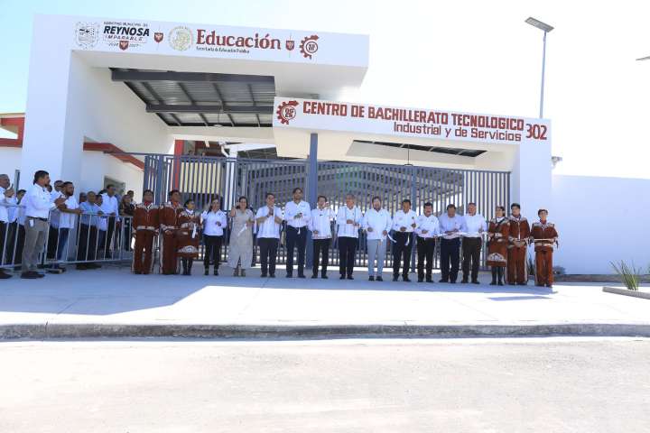 Inauguran Américo Villarreal y Mario Delgado el CBTIS 302 en Reynosa, Tamaulipas