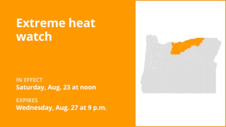 Extreme heat watch affecting Oregon from Saturday to Wednesday