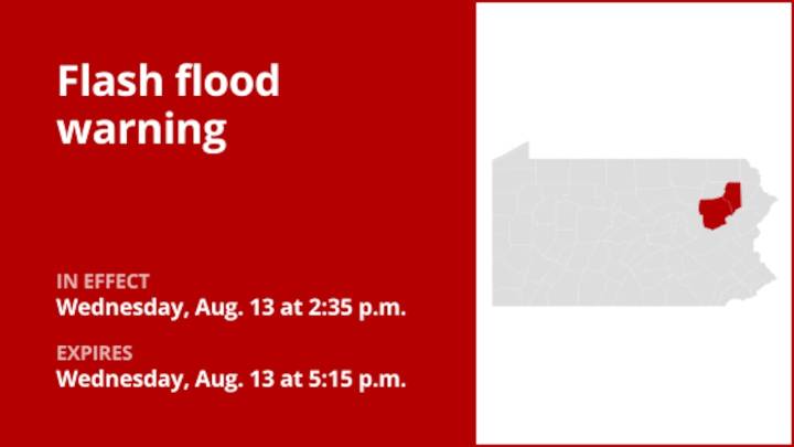 Update: Flash flood warning in place for Lackawanna and Luzerne counties early Wednesday evening