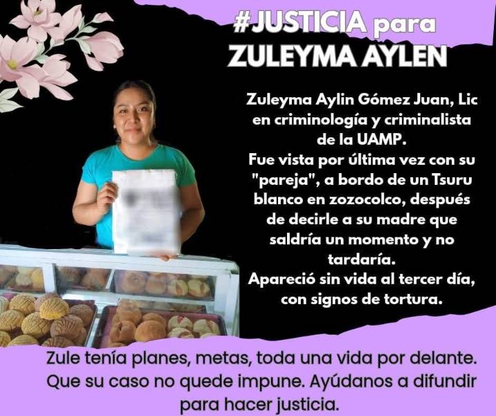 Exigen justicia para Zuleyma Aylin, hallada asesinada en Puebla