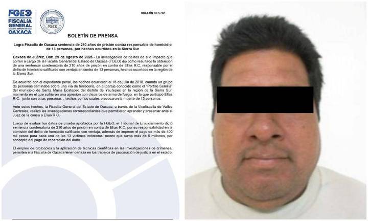 Dan 210 años de prisión a responsable de asesinato de indígenas en Oaxaca