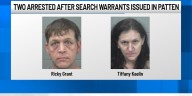 Two facing charges after search warrants issued at Patten home