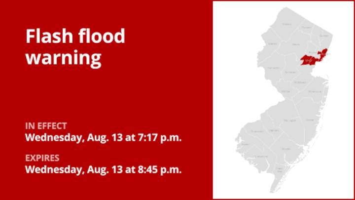 Update: Flash flood warning active for Hudson and Union counties Wednesday evening triggered by thunderstorms