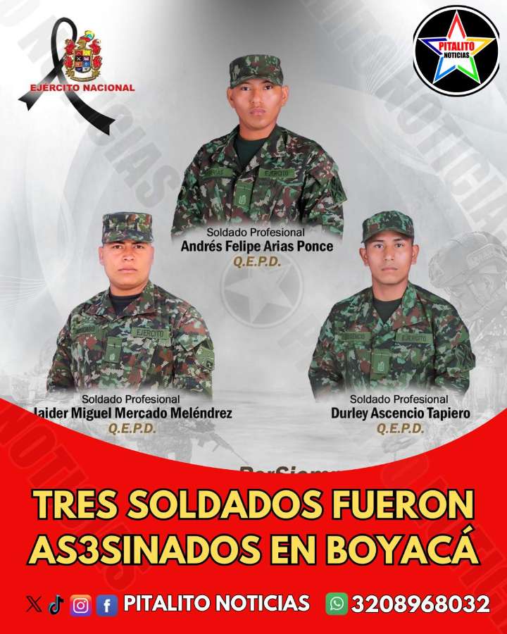Tres soldados fueron asesinados en Boyacá