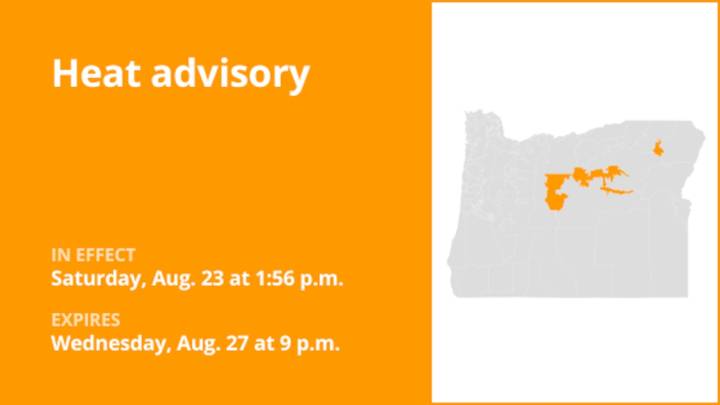 Oregon placed under a heat advisory until Wednesday night