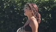 Modern Family’s Sarah Hyland dances in a tiny thong bikini during pool day with friends after Broadway run ends