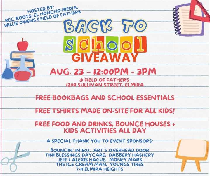 School Supply Giveaway, Family Fun Planned for Event at Field of Fathers in Elmira Saturday