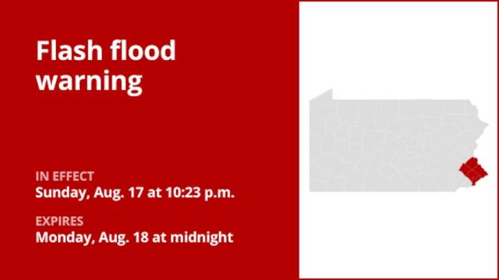 Update: Flash flood warning active for Bucks County until early Monday triggered by thunderstorms