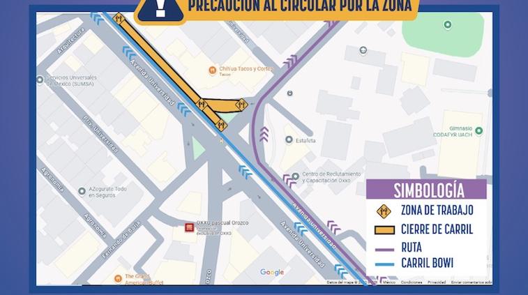 ¡Precaución! Cerrarán tramos de la Universidad por reparación
