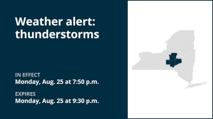 NY weather: Weather alert for thunderstorms in New York Monday night