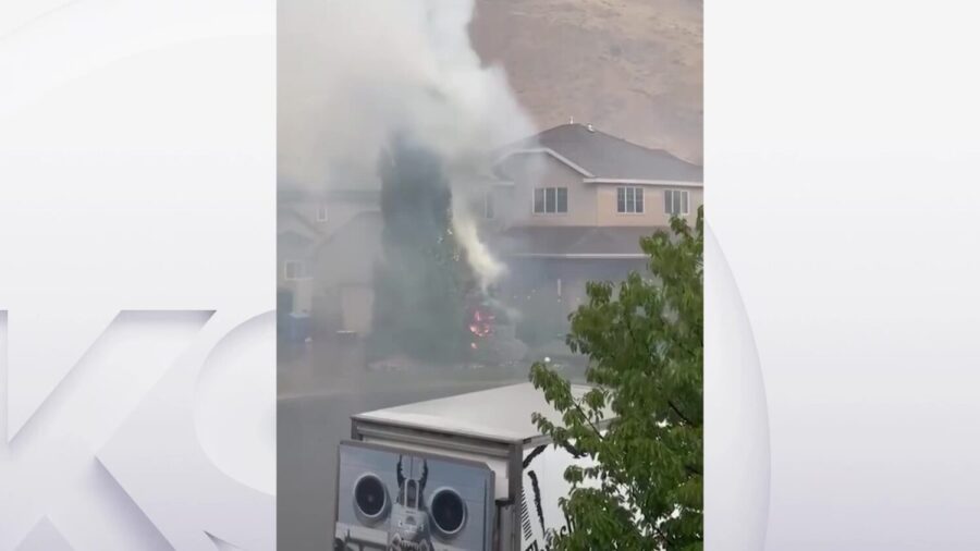 Cedar Hills lightning strike tree, catches on fire