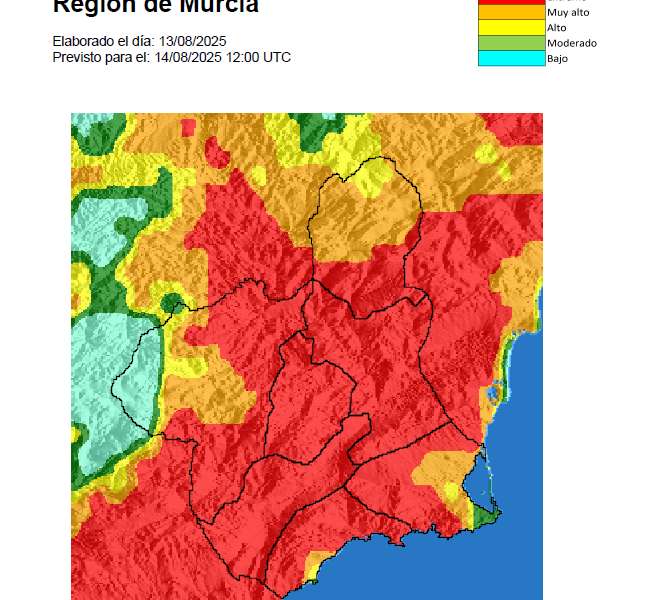 Riesgo extremo de incendios forestales este jueves en la Región de Murcia