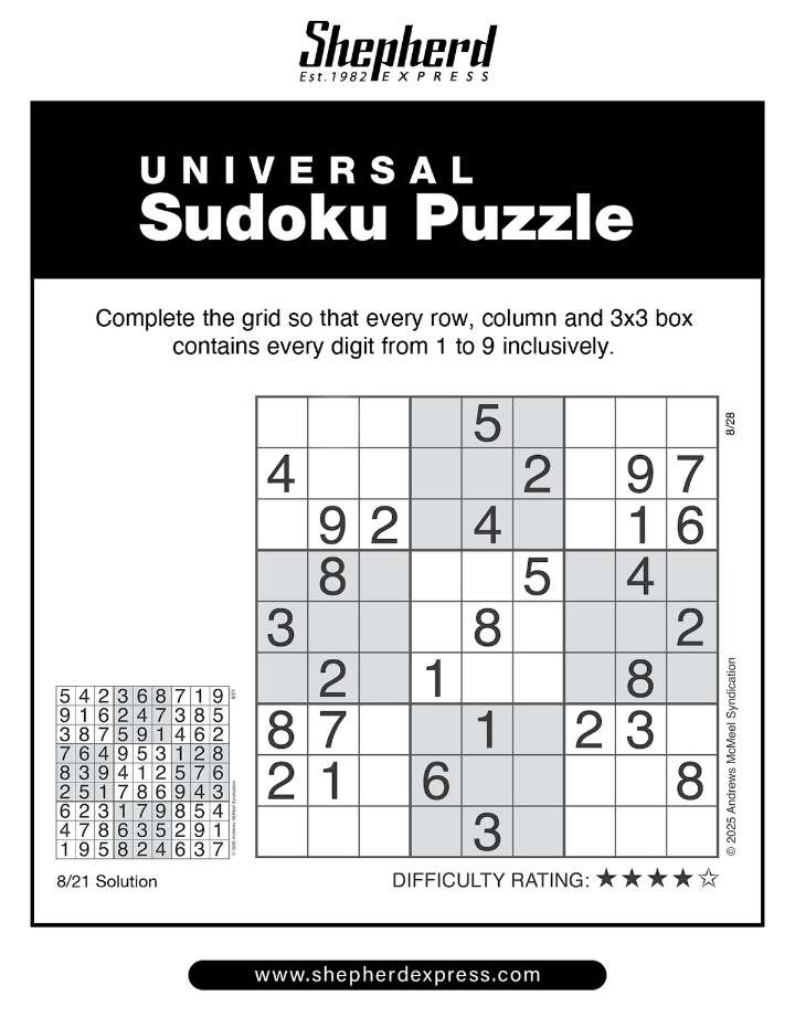 Sudoku: Aug. 28, 2025