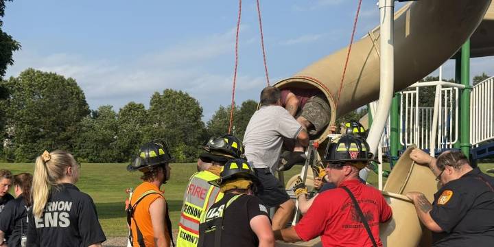 40-year-old man rescued after getting stuck in slide at school playground in Vernon
