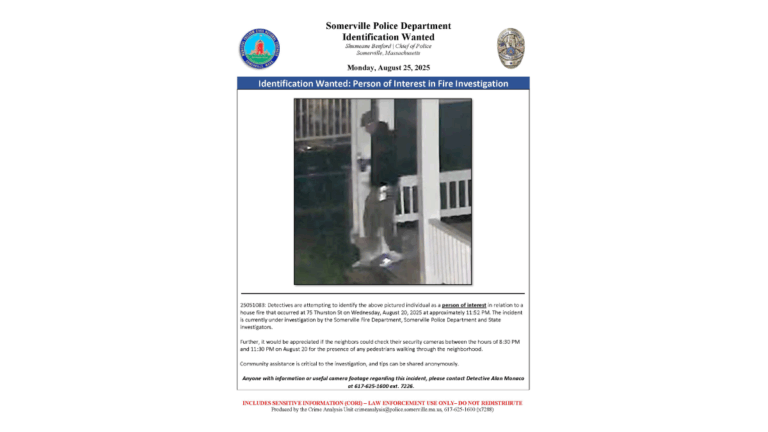 Police search for person allegedly connected to Somerville fire