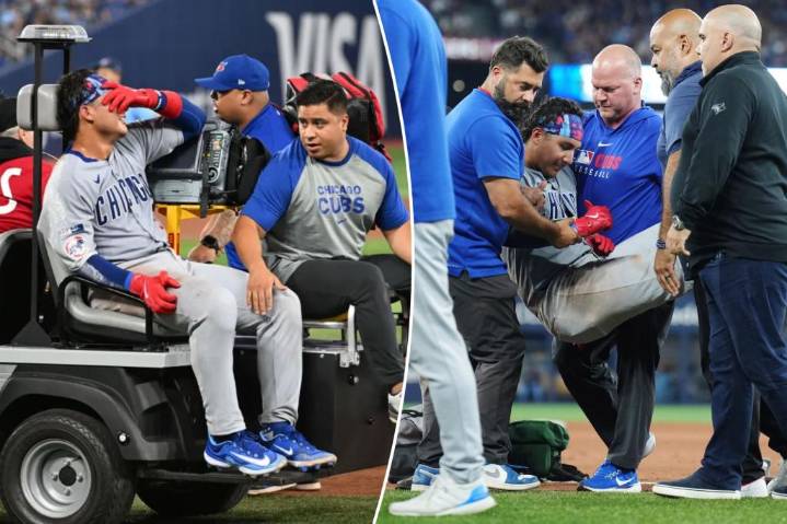 Cubs catcher Miguel Amaya carted off field after scary injury