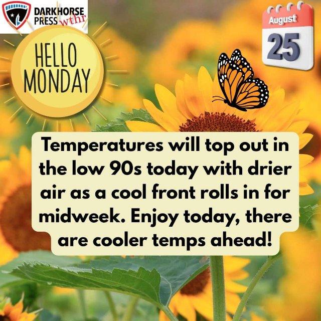 Monday Weather:  Cooler temps ahead!