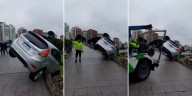Increíble accidente en Mar del Plata: perdió el control y su auto quedó colgado en la costa