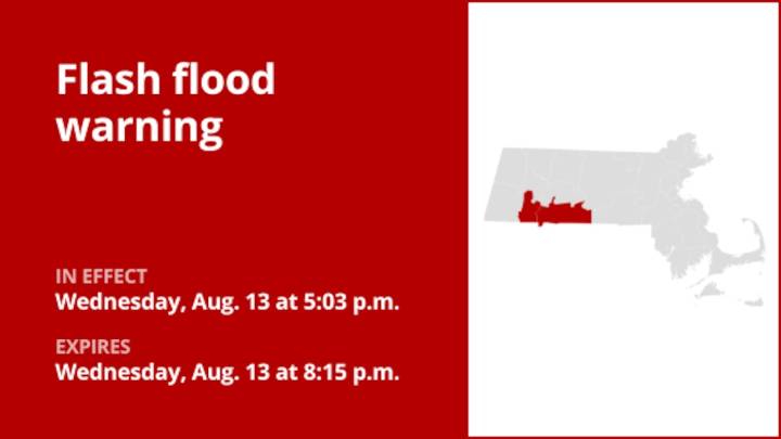 Flash flood warning active for Hampden County until Wednesday evening triggered by thunderstorms