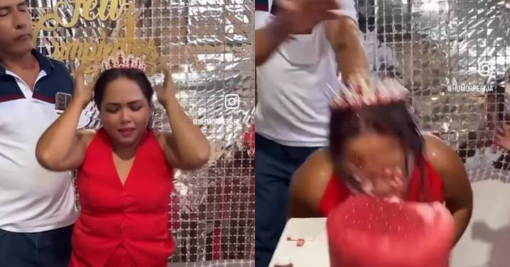 ‘Pobre mujer, está durmiendo con el enemigo’: esposo estrella a su esposa contra su pastel de cumpleaños