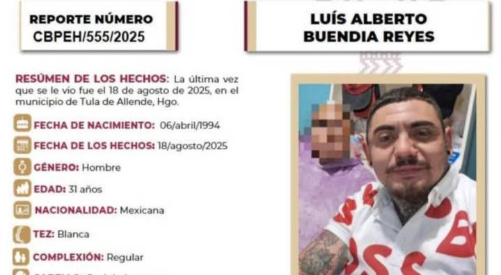 Ayúdanos a encontrar a Luis Alberto Buendía Reyes; tiene tatuajes visibles en cabeza y cuerpo