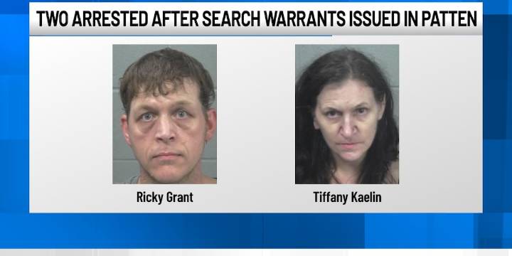 Two facing charges after search warrants issued at Patten home