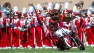 Indiana bison mascot reveal: Flies into football stadium by parachute