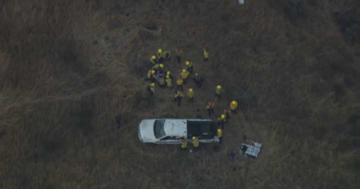 Firefighter suffers major injuries after truck rolls nearly 200 feet down hillside near Canyon Fire