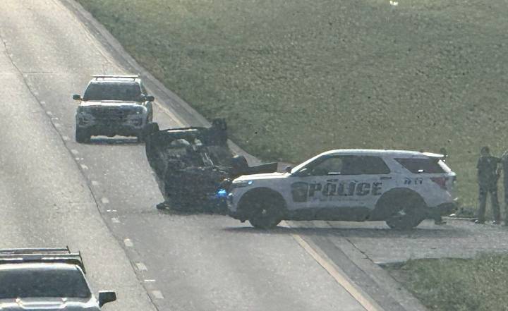 Car flips on I-80 in Hubbard