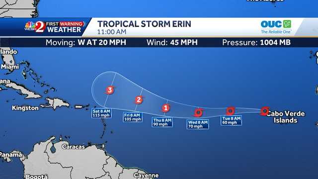 Tropical Storm Erin forms in the Atlantic Ocean, NHC says