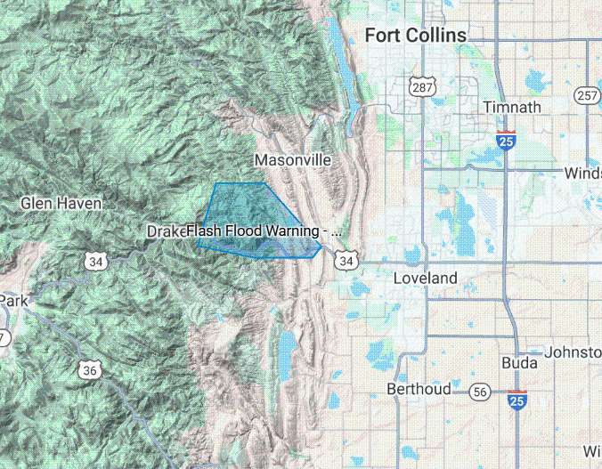 Flash flood warnings for heavy rainfall in Loveland