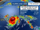 Hurricane Erin strengthens to Category 5, as wind speeds rapidly increase to 160 mph