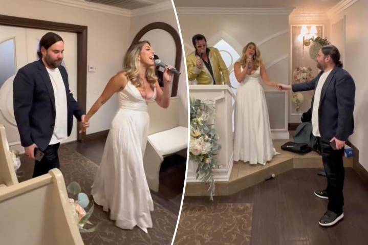 Showy bride's surprise performance at Las Vegas ceremony chases 'shy' groom away