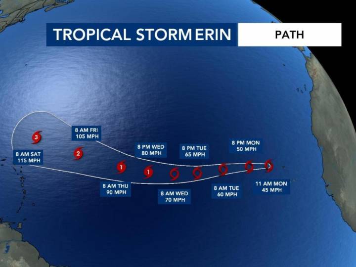 Tropical Storm Erin forms, will track west across Atlantic in coming days