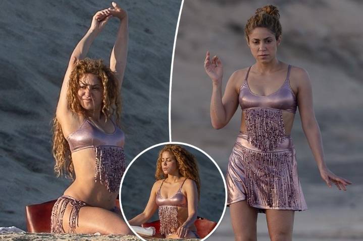 Shakira shows off her curves in metallic pink bikini during Mexican getaway