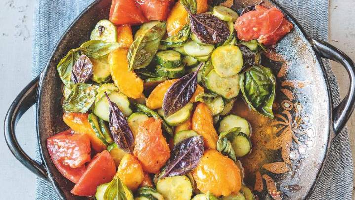 Recipe for Curried Tomatoes, Peaches, and Cucumbers, From 'The Cook's Garden'
