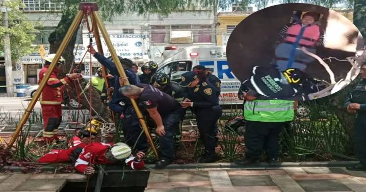 Rescatan a mujer que cayó a socavón en calles de la Gustavo A. Madero